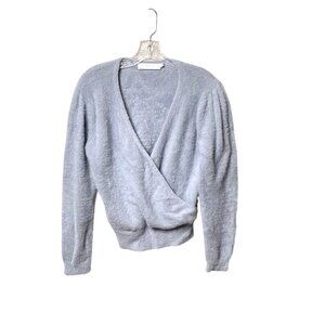 ASTR The Label Sheresa Fuzzy Wrap Sweater Women's Medium Light Blue Super Soft